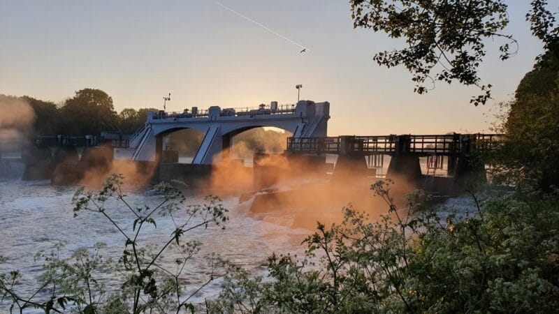 View of the Teddington Lock from The Lensbury, a resort offering a variety of hotel and corporate facilities