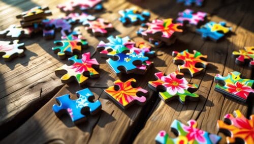 small jigsaw puzzles on a table