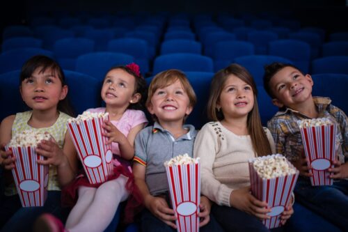 Kids watching a movie