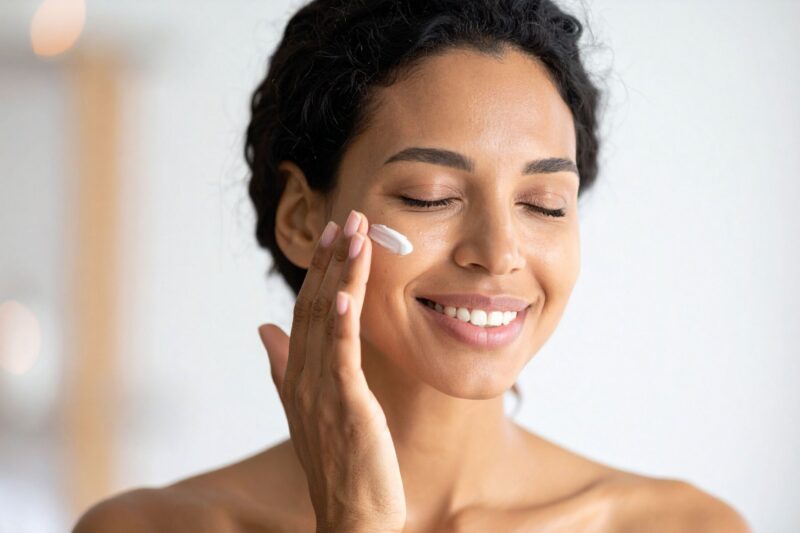 Woman applying cream